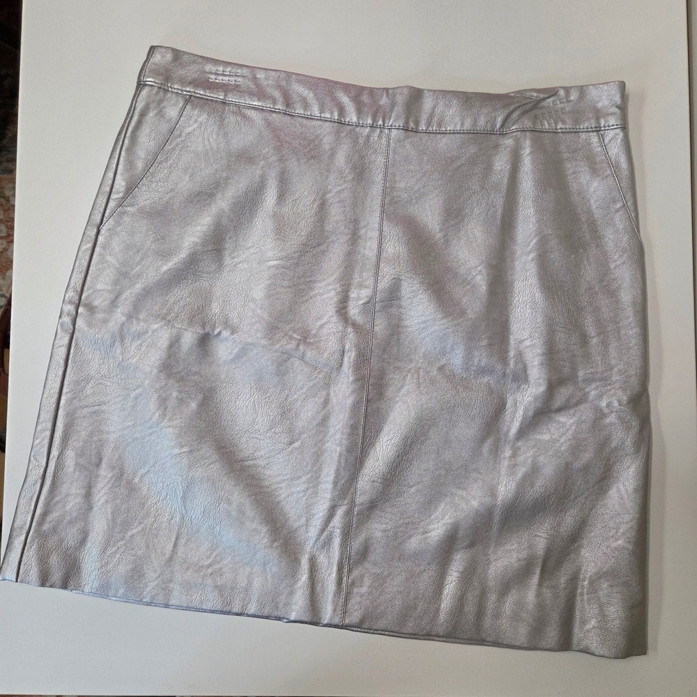 TOPSHOP‎ Tall Silver Faux Leather A-Line Mini Skirt Size US 10